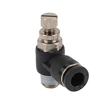 View larger image of Pneumatic Fitting 1/8 NPT Male to 1/4 Tube Elbow Flow Valve