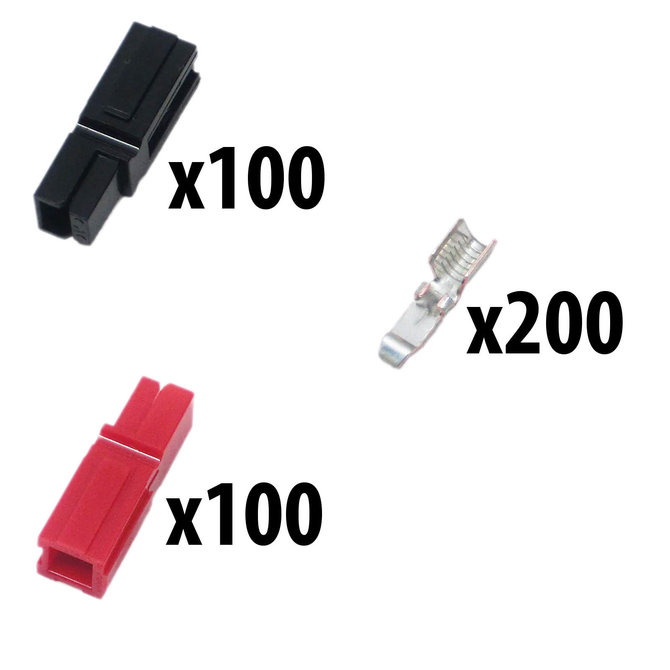 Powerpole Kit 100 Red and Black Housings 200 Contacts - AndyMark, Inc